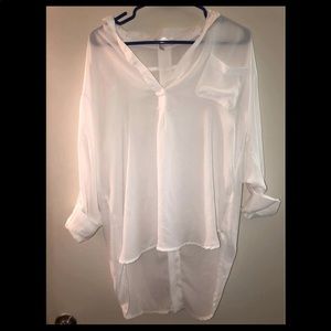 Sheer business casual flowy tunic - white with gold buttons